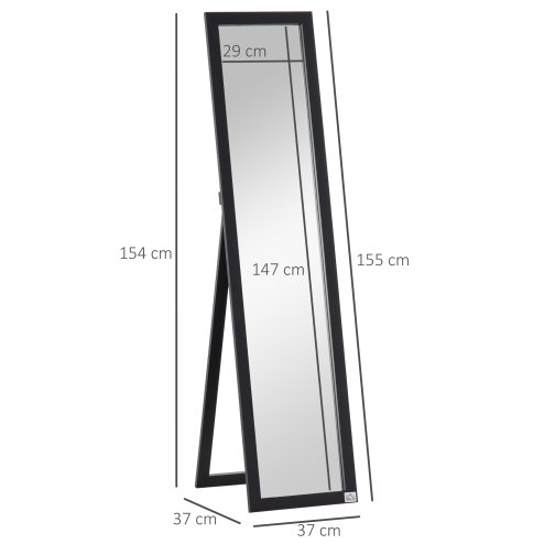 HOMCOM Full Length Mirror, Floor Standing or Wall-Mounted Long Mirror, Rectangular Full Body Mirror for Bedroom, Living Room, Black