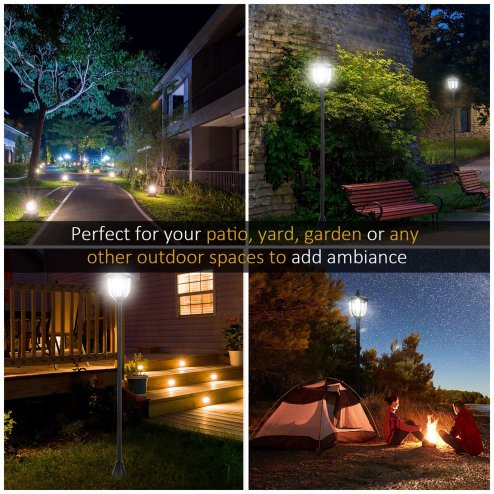 Outsunny Outdoor Garden Solar Post Lamp Photosensitive LED Lantern Bollard Pathway 1.2M Tall - Black