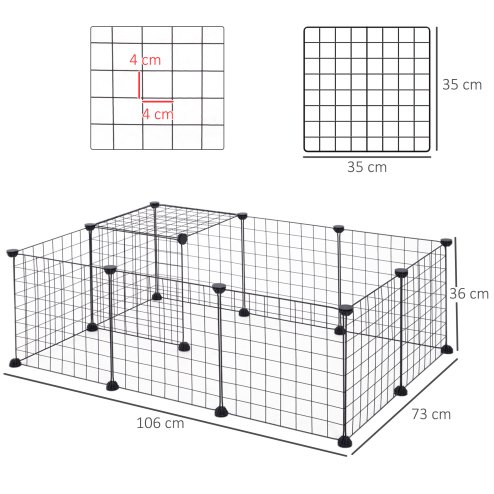PawHut DIY Pet Playpen Metal Wire Fence 12 Panel Enclosure Indoor Outdoor Guinea Pig Bunny Small Animals Cage Black