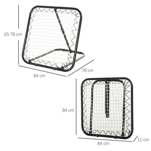 HOMCOM Angle Adjustable Rebounder Net Goal Training Set Suitable For Football, Baseball, Basketball Daily Training Black - 78L x 84W x 65-75H cm