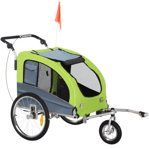 PawHut Dog Bike Trailer Pet Stroller Cart Carrier for Bicycle 360 Rotatable with Reflectors 3 Wheels Hitch Coupler Push/ Pull/ Brake Water Resistant Green