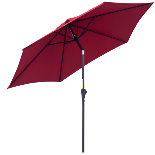 Outsunny 2.6M Garden Parasol Umbrella with Tilt and Crank, Outdoor Sun Parasol Sunshade Shelter with Aluminium Frame, Wine Red