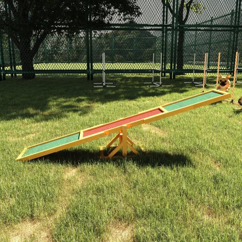 PawHut Wooden Pet Seesaw for Big Dogs, Agility Training Equipment for Dogs with Anti-Slip surface, 180 x 30 x 30cm - Natural
