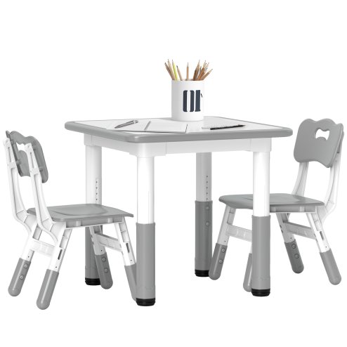 AIYAPLAY Kids Table and Chair Set, 3 Pcs Height Adjustable Activity Table Set with 2 Chairs, Easy to Wipe Arts & Crafts Table, for Classrooms, Daycares, Homes - Grey