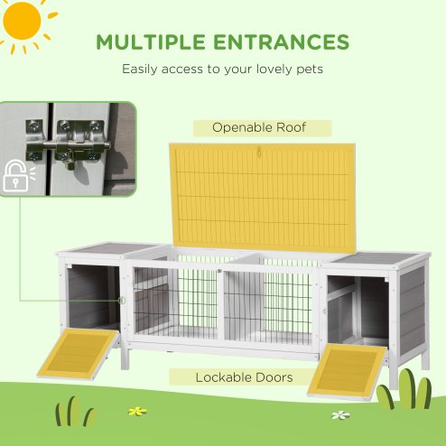 PawHut Wooden Rabbit Hutch Separable Guinea Pig Hutch Bunny Run Small Bunny House for Indoor Use w/ Slide Out Tray, 161 x 50.5 x 53.3cm - (Grey)