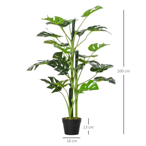 Outsunny 100cm/3.3FT Artificial Monstera Tree Decorative Cheese Plant 21 Leaves with Nursery Pot, Fake Tropical Palm Tree for Indoor Outdoor D??cor