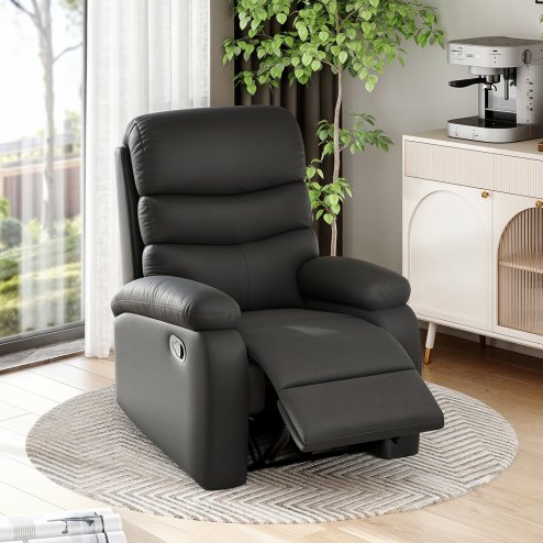 HOMCOM Recliner Armchair, PU Leather Manual Reclining Chair with Adjustable Leg Rest and Backrest, Easy Assembly, Recliner Chair for Living Room, Bedroom, Home Theater, Black