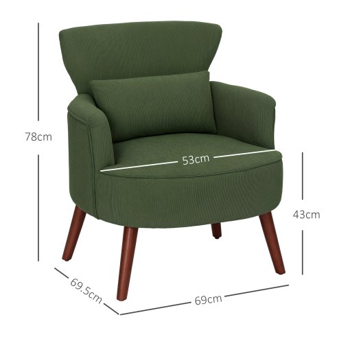 HOMCOM Modern Armchair, Upholstered Corduroy Accent Chair with Thick Padded Seat, Lumbar Pillow, Rubber Wood Legs, Cuddle Chair for Living Room Bedroom Office, Green