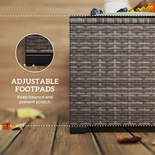 Outsunny Outdoor Coffee Table, PE Rattan Side Table with Tempered Glass Top, Wicker Square Garden Coffee Table End Table with Steel Frame for Patio, Balcony, 60 x 62 x 38cm, Dark Grey