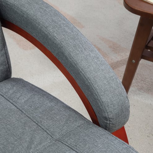 HOMCOM Swivel Recliner Chair with Extended Footrest, Manual Reclining Armchair with Wood Base for Living Room, Bedroom, Grey