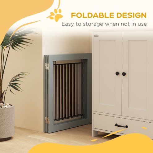 PawHut Freestanding Dog Cate, Foldable Wooden Pet Gate with  - 61cm Tall, for Stairways, Doorways, Hallways, Small Dogs - Grey