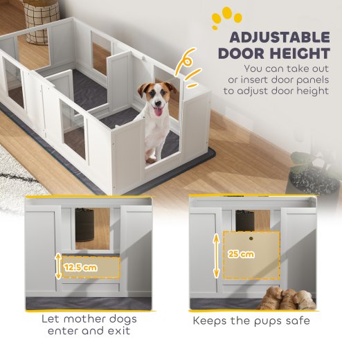 PawHut Whelping Box for Dogs with Water-Resistant Washable Whelping Pad, Dog Whelping Box with Clear Panels, Adjustable Entrance, Two Room Design, Non-Slip Foot Pads, for Small Dogs, 164 x 80cm
