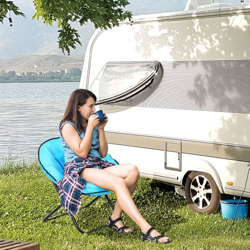 Outsunny Camping Moon Chair, Portable Folding Camping Chair for Adults with Wide Padded Oxford Seat for Outdoor Camp, Travel, Fishing, Beach, Blue