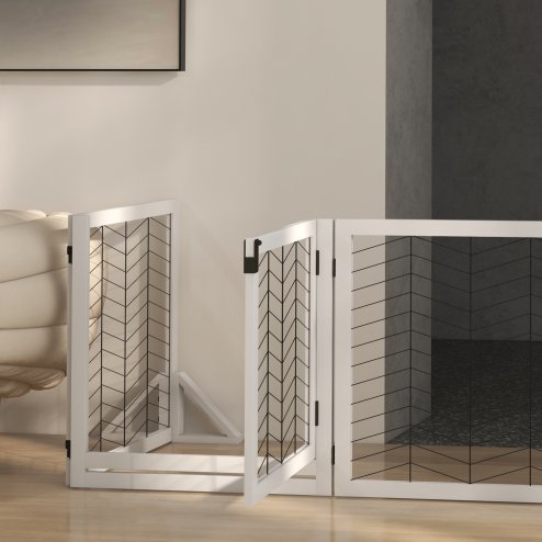 PawHut Freestanding Pet Gate, 8 Panels Dog Playpen, Foldable Dog Barrier with 2 Pcs Support Feet, for House, Doorway, Stairs, Small and Medium Dogs - White