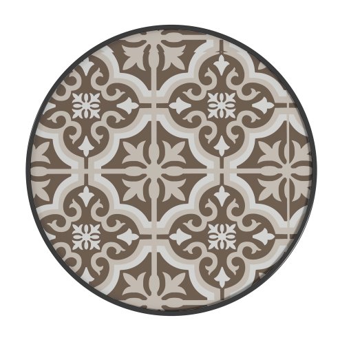 Outsunny 60 cm Garden Round Coffee Table,  Outdoor Side Table with Tempered Glass Printed Table Top and Foot Pads for Porch, Balcony, Tan Brown