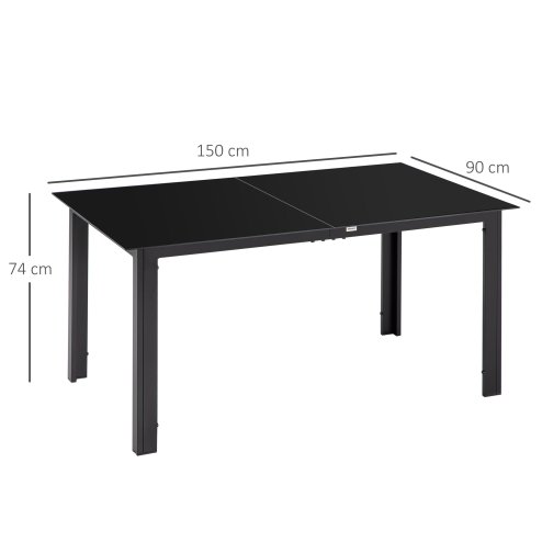 Outsunny Outdoor Dining Table for 6, Aluminium Rectangular Garden Table with Tempered Glass Tabletop for Yard, Deck, Patio, 150 x 90 x 74 cm, Black
