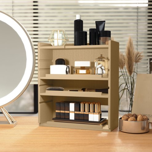 HOMCOM 4-Tier Desk Organiser, Multifunctional Assembled Desktop Organiser with Adjustable Shelves and Cable Management for Stationery, Office Supplies, Paper, Oak Tone