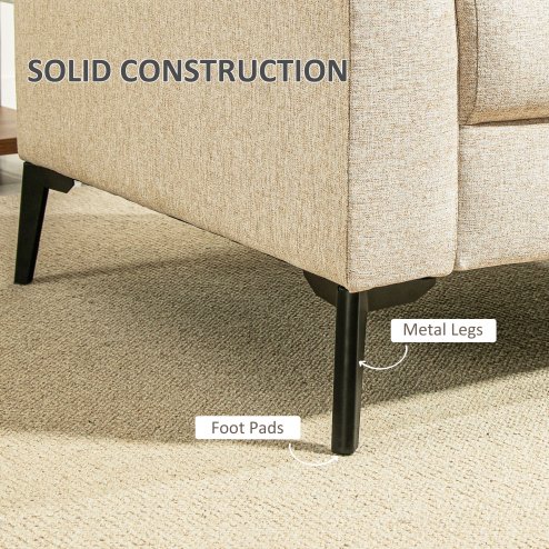 HOMCOM Modern 3 Seater Sofa, Upholstered Linen Fabric Sofa with Metal Legs, Wood Frame and Padded Cushion for Living Room Bedroom Office, Beige