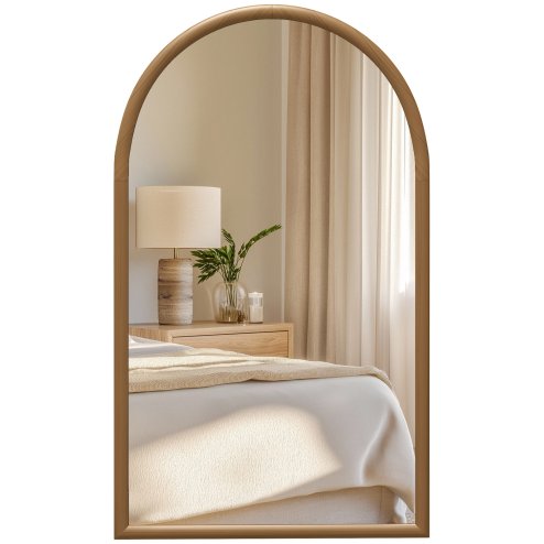 HOMCOM Arched Wall Mirror, 110 x 65 cm Arch Mirror for Living Room, Bedroom, Hallway, Dark Brown