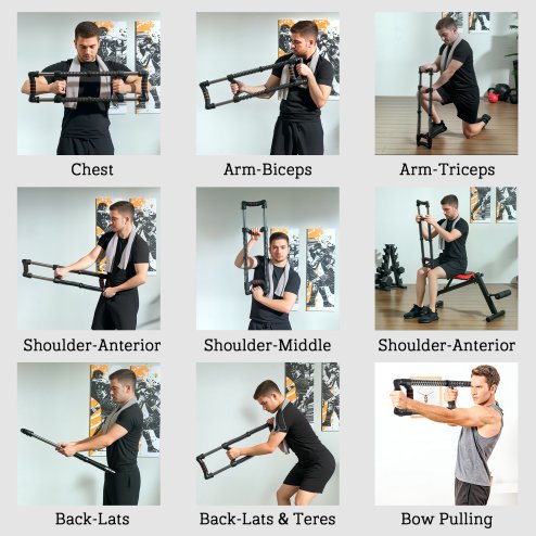 SPORTNOW Chest Expander, Arm Chest Exerciser with 10-50kg Adjustable Spring Resistance, for Home Gym, Office, Travel Workout