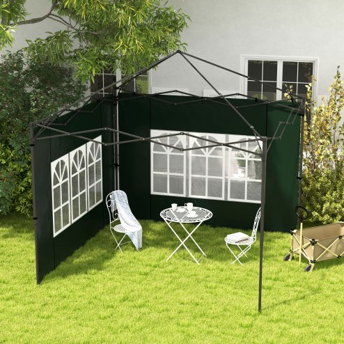 Outsunny Gazebo Side Panels with Window for 3x3(m) or 3x6m Gazebo Canopy, 2 Pack Sides Replacement, Green