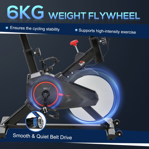 HOMCOM Indoor Exercise Bike, Stationary Bike, Cycling Machine with Adjustable Seat, Resistance, Handlebar, LCD Display and Flywheel, for Home Gym Workout, Black