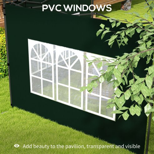 Outsunny Gazebo Side Panels with Window for 3x3(m) or 3x6m Gazebo Canopy, 2 Pack Sides Replacement, Green