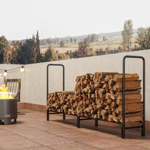 Outsunny Firewood Rack with Waterproof Cover, Heavy Duty Metal Log Store Indoors, Log Storage Holder for Outdoor Indoor Fireplace, 200 x 36 x 99 cm, Dark Green