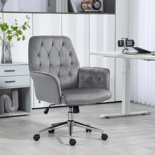 Vinsetto Office Desk Chair, Velvet-Feel Fabric Vanity Chair with Height Adjustable, Armrest, Swivel Chair for Home, Dark Grey