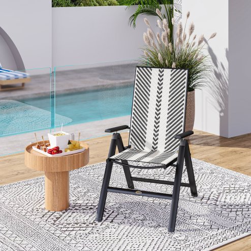 Outsunny Rattan Folding Chair Outdoor, 5-Position Adjustable Wicker Garden Dining Chair with High Backrest, Wide Armrest, for Patio, Terrace, Balcony, Black
