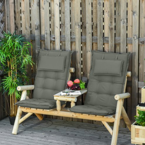 Outsunny Set of 2 Garden Chair Cushion Seat, 120L x 50W x 9D cm High Back Dining Chair Padded Patio Chair with Pillow for Indoor and Outdoor Use, Dark Grey