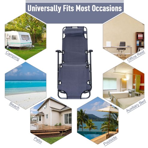 Outsunny 2 in 1 Folding Sun Lounger Reclining Garden Chair with 2-Level Adjustable Backrest, Outdoor Zero Gravity Recliner Garden Chair with Head Pillow and Armrests, Grey