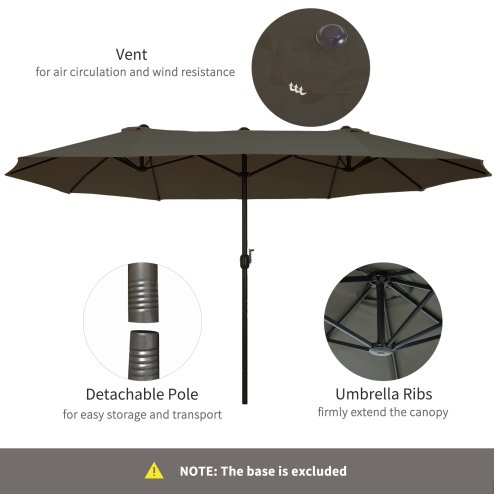Outsunny 4.6m Large Garden Parasol Double-Sided Sun Umbrella Patio Market Canopy Shade Outdoor Grey - NO BASE