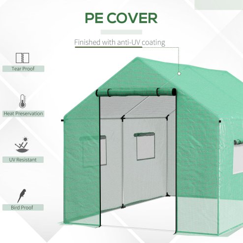 Outsunny 2 x 3(m) Walk-in Polytunnel Greenhouse with Wide Roll-up Door, 4 Mesh Windows, Tunnel Warm House Tent with UV-resistant PE Cover, Green
