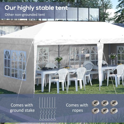 Outsunny 3 x 6m Garden Pop Up Gazebo, Height Adjustable Marquee Party Tent with Sidewalls, Storage Bag, White
