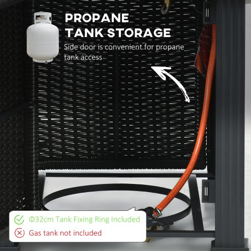 Outsunny Outdoor PE Rattan Gas Fire Pit Table, Patio Square Propane Heater with Marble Desktop, Rain Cover, Glass Windscreen, and Glass Stones, 50,000 BTU, Black