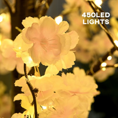HOMCOM 6ft Cherry Blossom Tree Light with 450 Warm White LED Lights, Artificial Tree for Indoor, Party, Wedding, Christmas, Home Decoration, Pink