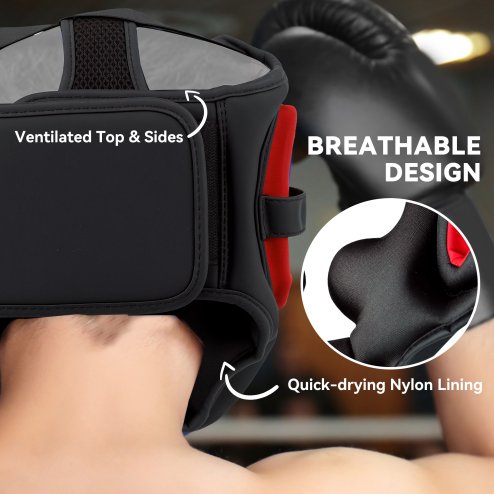 SPORTNOW Boxing Headguard, Boxing Headgear Helmet with Adjustable Strap for Full Face Protection for Kickboxing, Sparring, Martial Arts, Karate, Taekwondo, Red/Black