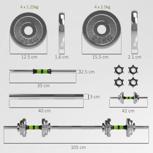 SPORTNOW 20kg Adjustable Weights Dumbbells Set, 2-in-1 Dumbbells and Barbell with Non-Slip Handle, Free Weights Set for Home Gym, Weight Lifting and Strength Training