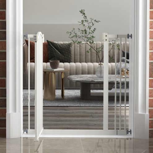 PawHut Pressure Fit Dog Stair Gate No Drilling Safety Gate Auto Close for Doorways, Hallways, 74-87cm Adjustable, 78cm Tall, White