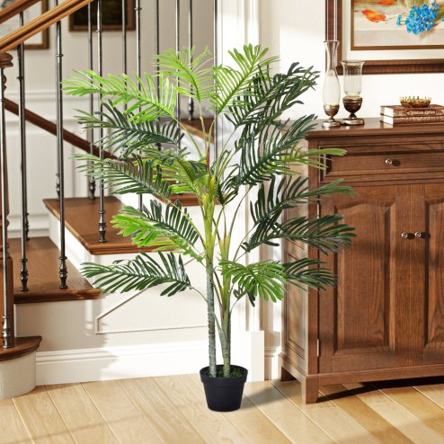 Outsunny Artificial Tree, 150cm Tropical Palm Tree, Fake Plants in Pots, Faux Green Plant for Indoor Outdoor Home Office Living Room Decoration