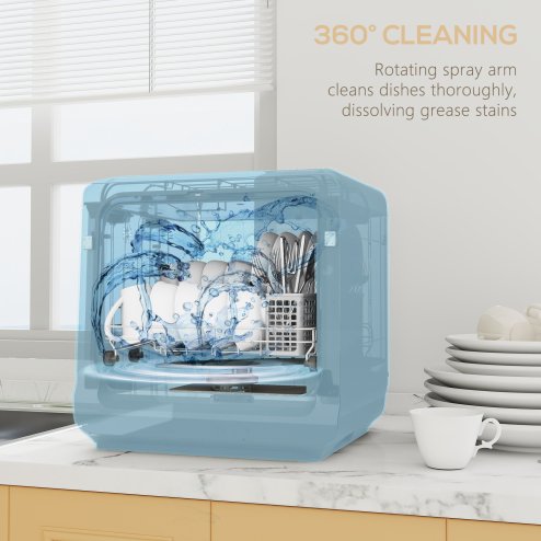 HOMCOM Table Top Dishwasher, Mini Countertop Dishwasher No Plumbing with Built-in 6L Water Tank, 6 Programs, Touch Control, LED Display, 4 Place Settings, Dual Water Supply and Fruit Wash, Black