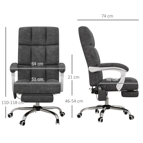 Vinsetto Massage Office Chair, Ergonomic Desk Chair, Comfy Work Study Chair with Heat, Padded Seat, 135° Reclining Back and Footrest for Home Office, Charcoal Grey