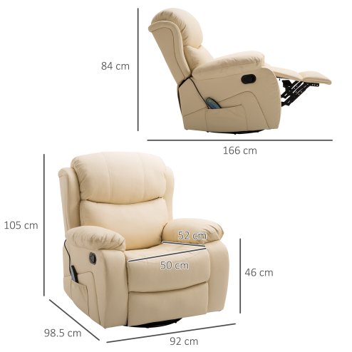HOMCOM PU Leather Massage Recliner Chair with 8 Points and Heat, Manual Reclining Chair with Swivel Base, Footrest and Remote, Rocking Armchair, Beige