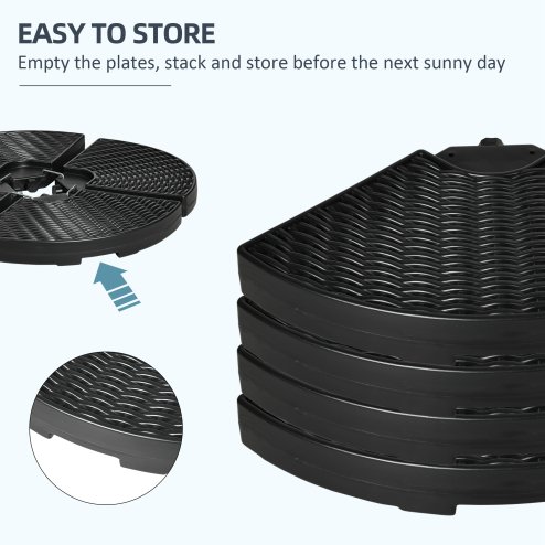Outsunny 4PCs Parasol Bases, Patio Umbrella Weights for Parasol, Wicker Effect HDPE Water and Sand Filled Garden Umbrella Base with Built-in Handles, Black