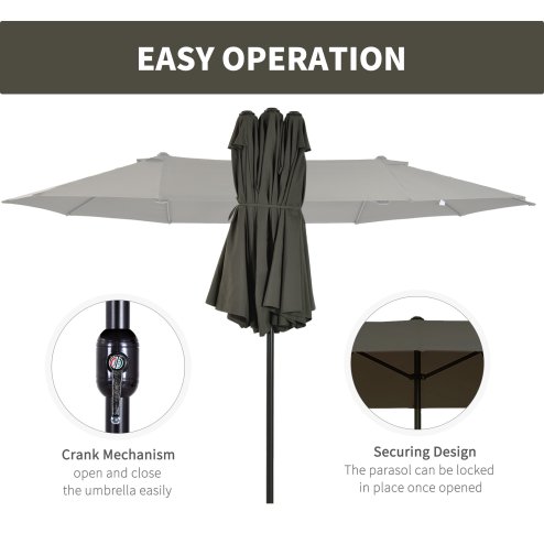 Outsunny 4.6m Large Garden Parasol Double-Sided Sun Umbrella Patio Market Canopy Shade Outdoor Grey - NO BASE