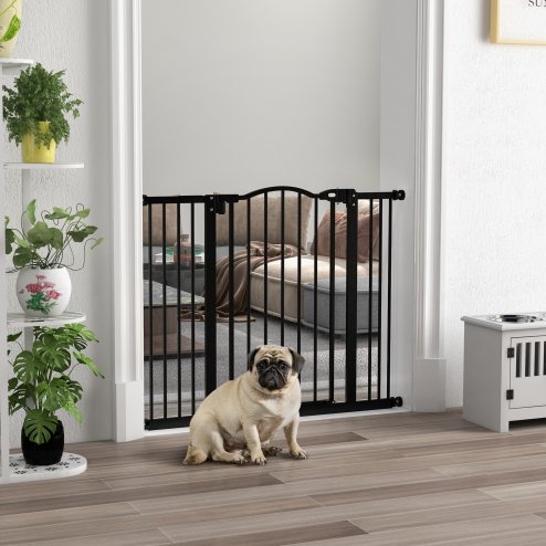 PawHut Pressure Fit Dog Stair Gate No Drilling Safety Gate Auto Close for Doorways, Hallways, 74-100cm Adjustable, 78cm Tall, Black
