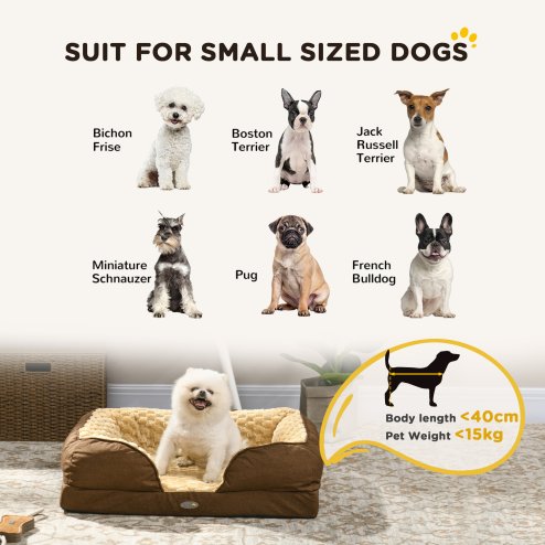 PawHut Dog Sofa Bed Pet Bed Dog Mattress with Removable Washable Cover, Anti-Slip Bottom, for Small Sized Dogs, 70L x 50W x 18Hcm - Brown