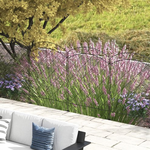 Outsunny Decorative Garden Fencing, 43in x 11.4ft Outdoor Picket Fence Panels, 4PCs Rustproof Steel Wire Landscape Flower Bed Border Edging Animal Barrier, Swirls