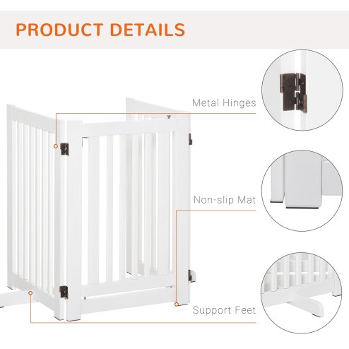 PawHut Freestanding Dog Gate, Foldable Pet Fence, Indoor Barrier, Stair Gate with Support Feet, 155 x 76 cm, White